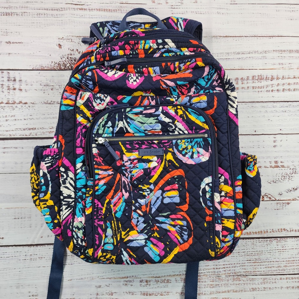 Vera Bradley Iconic Campus Backpack Butterfly Flutter Quilted Cotton Laptop